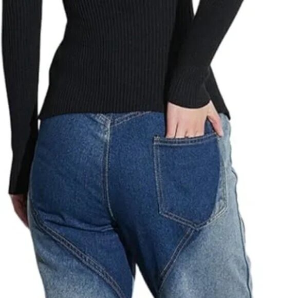 Hollow Out Cable Twist Heart Contrast Cutout Flare Jeans Pants Trousers - Picture 2 of 8